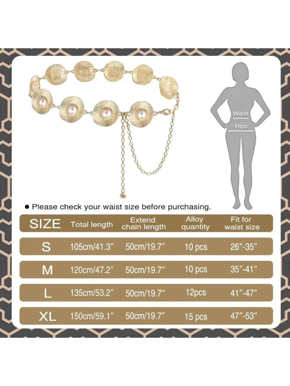 Chic Women's Pearl Waist Chain & Metal Chunky Belt for Dresses & Outfits